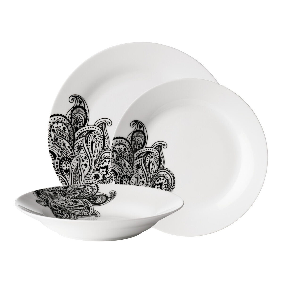 Orsina Avie Prince 12-Piece Ceramic Dinnerware Set – Black & White