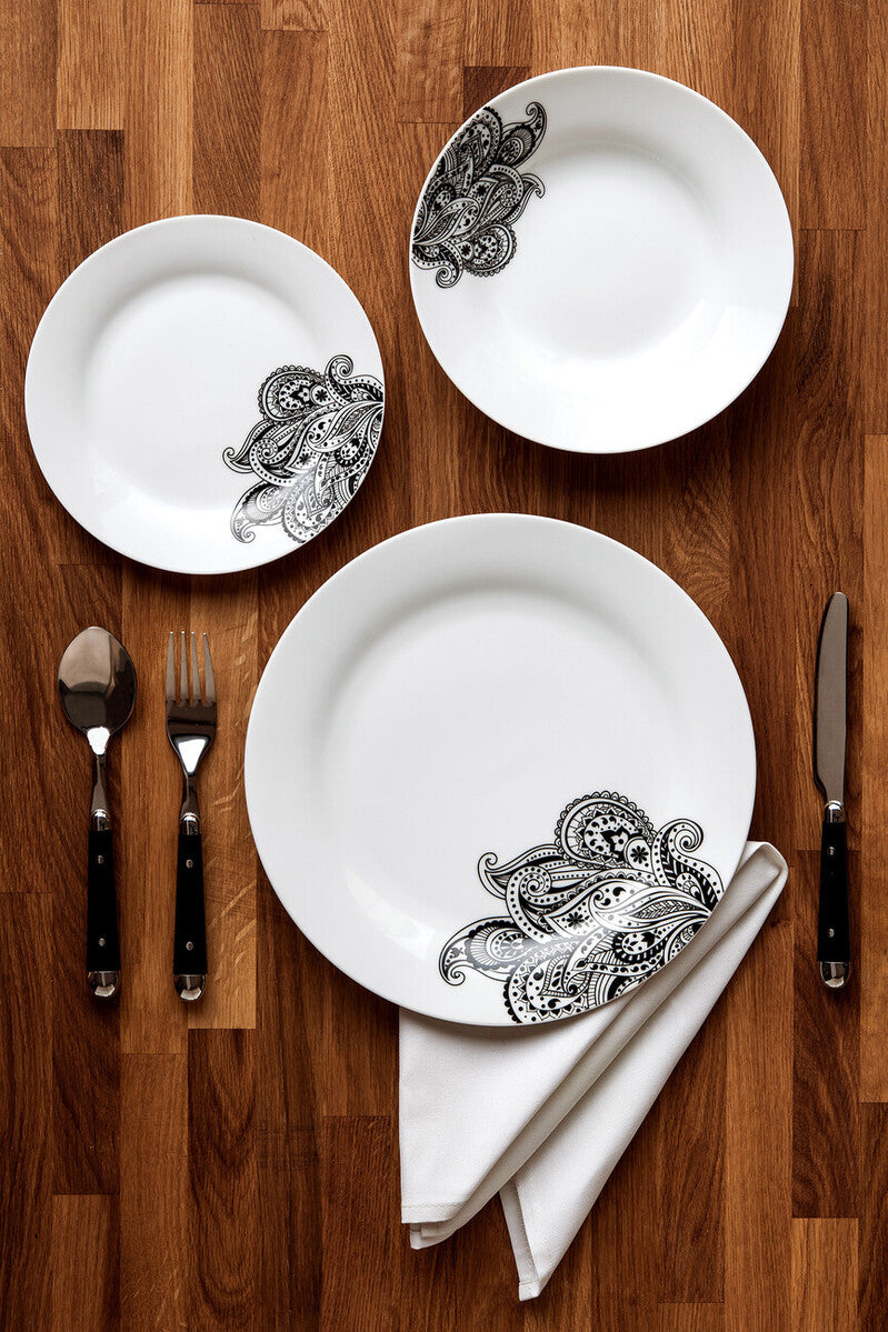 Orsina Avie Prince 12-Piece Ceramic Dinnerware Set – Black & White