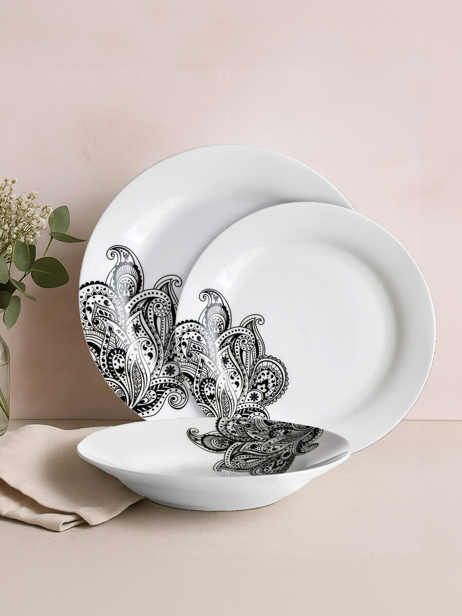 Orsina Avie Prince 12-Piece Ceramic Dinnerware Set – Black & White