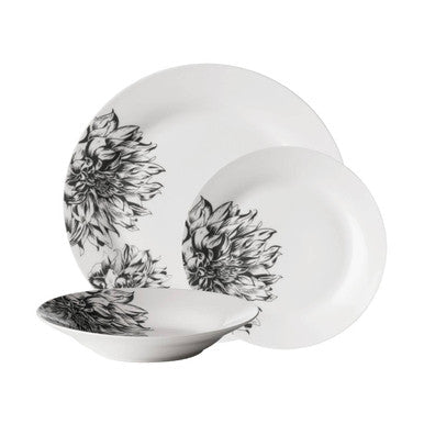 Orsina Avie Botanic 12-Piece Dinner Set | Black Floral Ceramic Tableware