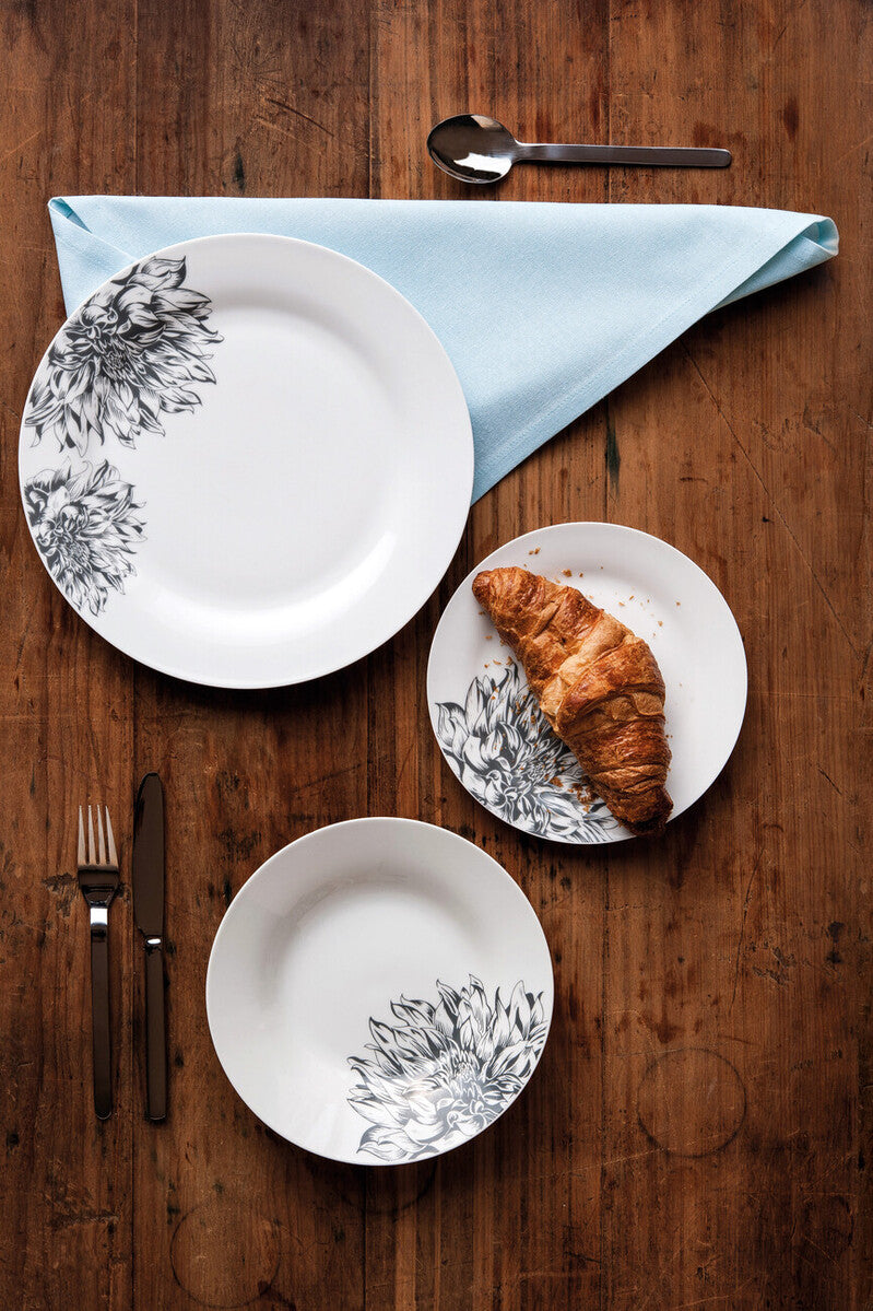 Orsina Avie Botanic 12-Piece Dinner Set | Black Floral Ceramic Tableware