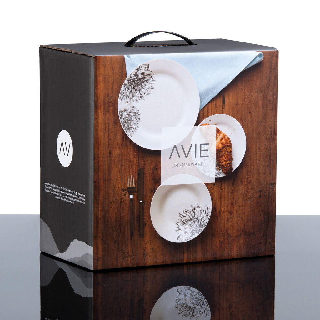 Orsina Avie Botanic 12-Piece Dinner Set | Black Floral Ceramic Tableware