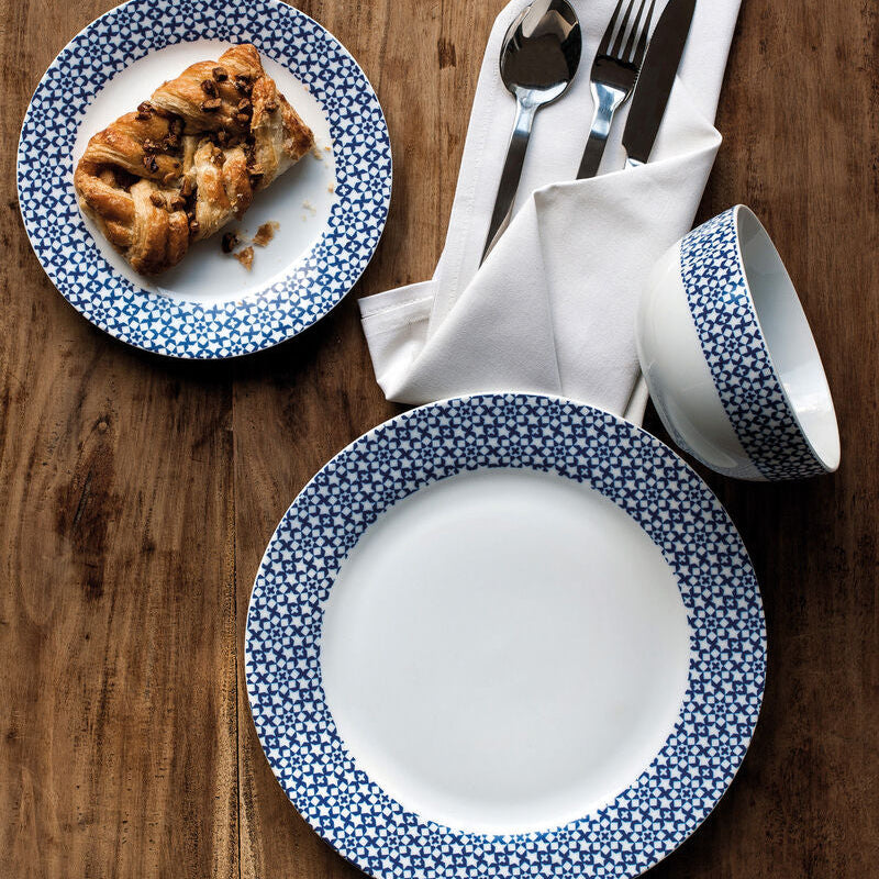 Orsina Casablanca 12-Piece Blue Porcelain Geometric Dinnerware Set
