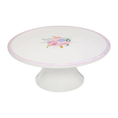 Orsina Amelie Floral Cake Stand – White Ceramic with Pink Lace Edge