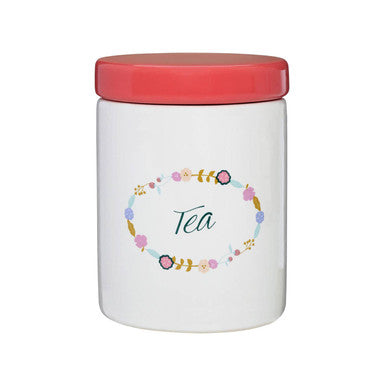 Orsina Amelie Tea Canister – White and Red Floral Kitchen Storage