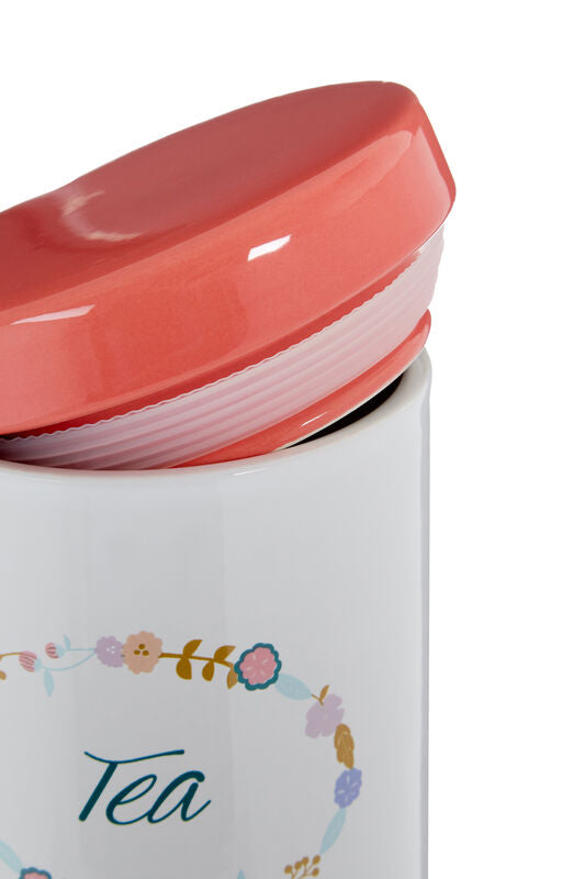 Orsina Amelie Tea Canister – White and Red Floral Kitchen Storage