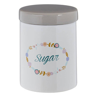 Orsina Amelie Sugar Canister – White and Grey Floral Ceramic Jar
