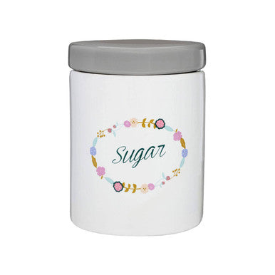 Orsina Amelie Sugar Canister – White and Grey Floral Ceramic Jar