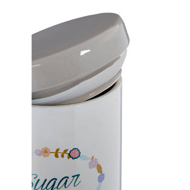 Orsina Amelie Sugar Canister – White and Grey Floral Ceramic Jar