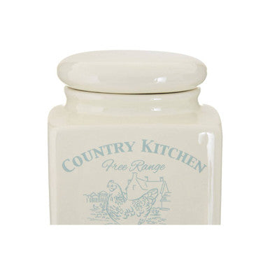 Orsina Coffee Canister – Blue and Cream Farmhouse Ceramic Storage Jar