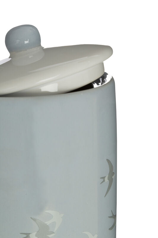 Orsina Ceramic Canister – Light Blue Bird Design Decorative Jar
