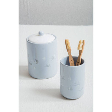 Orsina Ceramic Canister – Light Blue Bird Design Decorative Jar