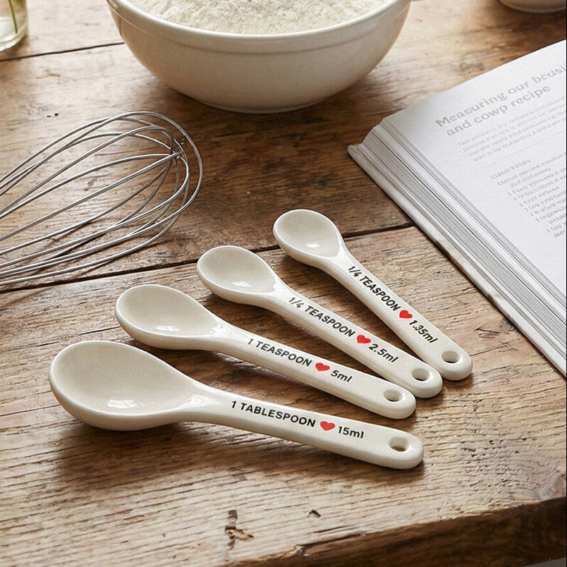 Orsina Heart Measuring Spoons – Set of 4 White Dolomite Baking Tools