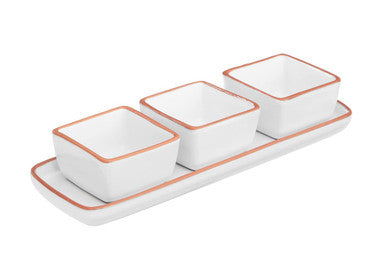 Orsina Calisto Terracotta Dip Bowls with Tray - Set of 3 in White
