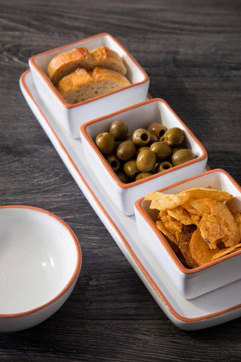 Orsina Calisto Terracotta Dip Bowls with Tray - Set of 3 in White