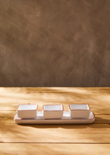 Orsina Calisto Terracotta Dip Bowls with Tray - Set of 3 in White