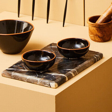 Orsina Calisto Black Glazed Terracotta Small Dipping Bowls - Set of 2