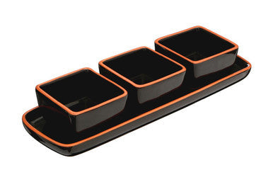 Orsina Calisto Terracotta Dip Bowls with Tray - Set of 3 in Black
