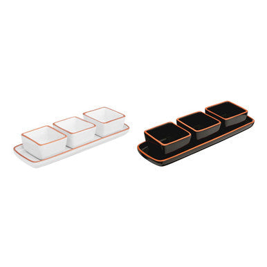 Orsina Calisto Terracotta Dip Bowls with Tray - Set of 3 in Black