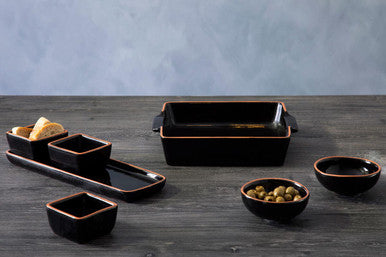 Orsina Calisto Terracotta Dip Bowls with Tray - Set of 3 in Black