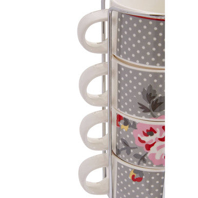 Orsina Pippa Stackable Mugs with Stand – Set of 4 Patterned Cups