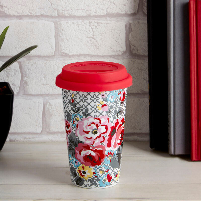 Orsina Taza Floral Ceramic Travel Mug with Silicone Lid – 12oz Cup