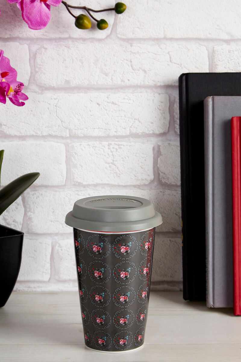Orsina Ceramic Travel Mug – Ditsy Floral Insulated Cup with Lid