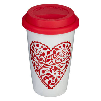 Orsina Ceramic Travel Mug – Heart Design Coffee Cup with Silicone Lid