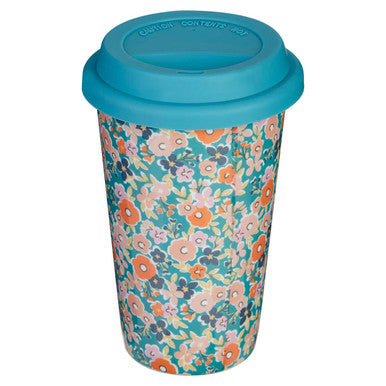 Orsina Floral Ceramic Travel Mug – Insulated Coffee Cup with Silicone Lid