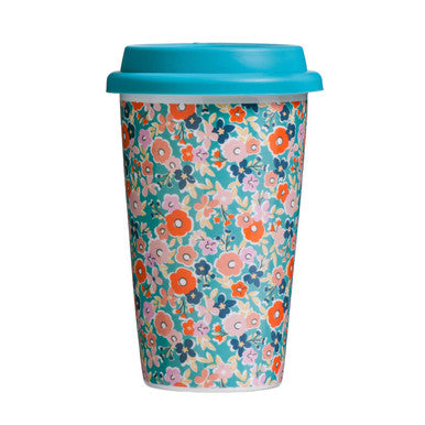 Orsina Floral Ceramic Travel Mug – Insulated Coffee Cup with Silicone Lid
