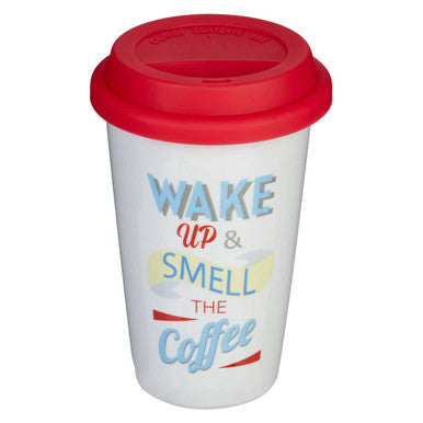 Orsina Taza Wake Up Ceramic Travel Mug with Spill-Proof Silicone Lid