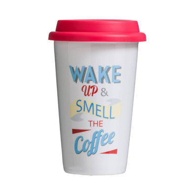 Orsina Taza Wake Up Ceramic Travel Mug with Spill-Proof Silicone Lid