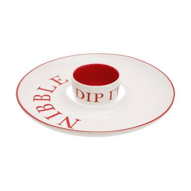 Orsina Hollywood Nibble and Dip Set – Red Trim Cream Stoneware
