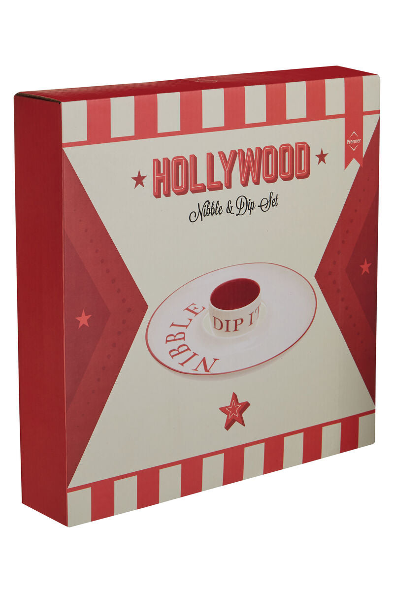Orsina Hollywood Nibble and Dip Set – Red Trim Cream Stoneware