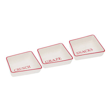 Orsina Hollywood Snack Dishes – Set of 3 Red Trim Cream Stoneware