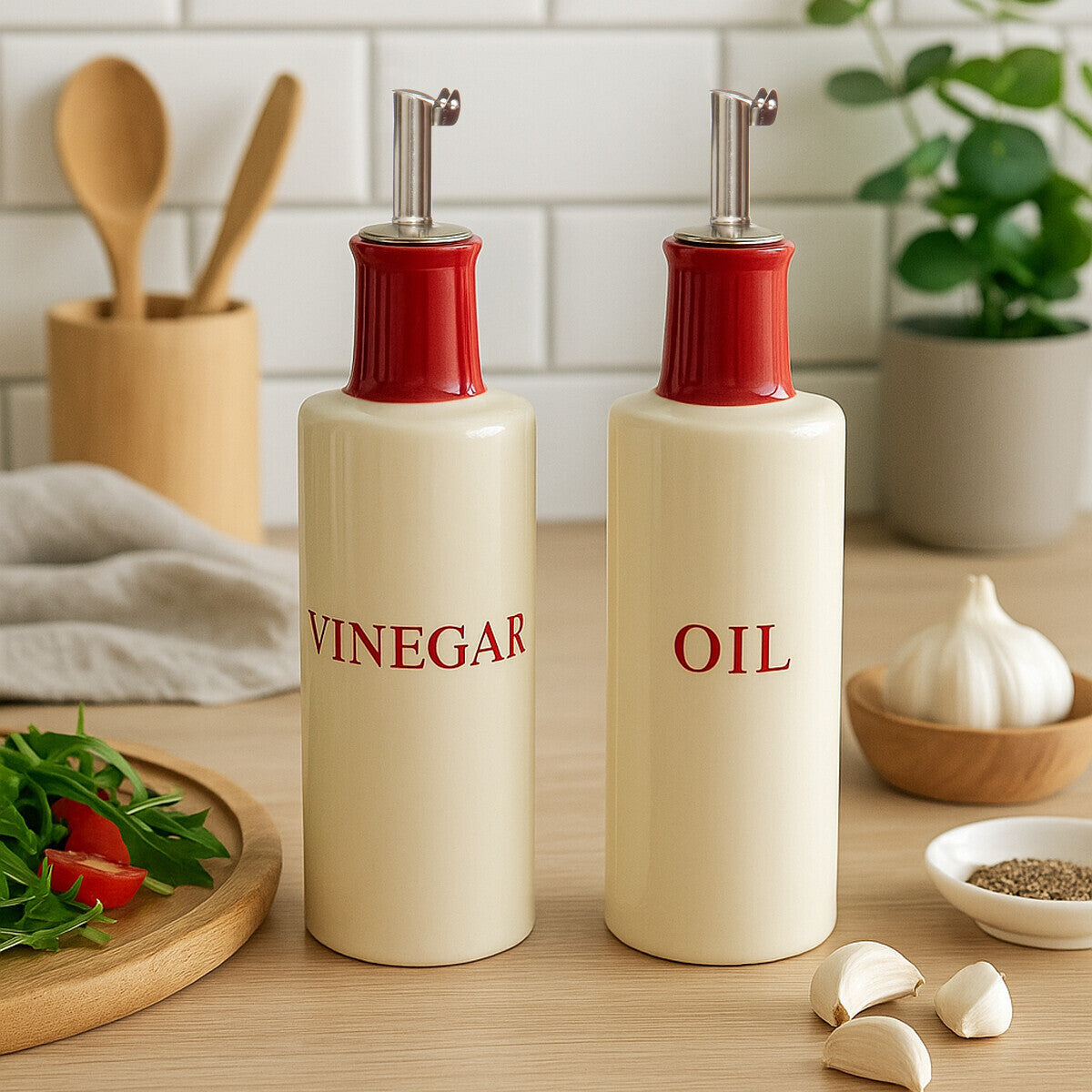 Orsina Hollywood Oil and Vinegar Set – Cream Stoneware Cruets