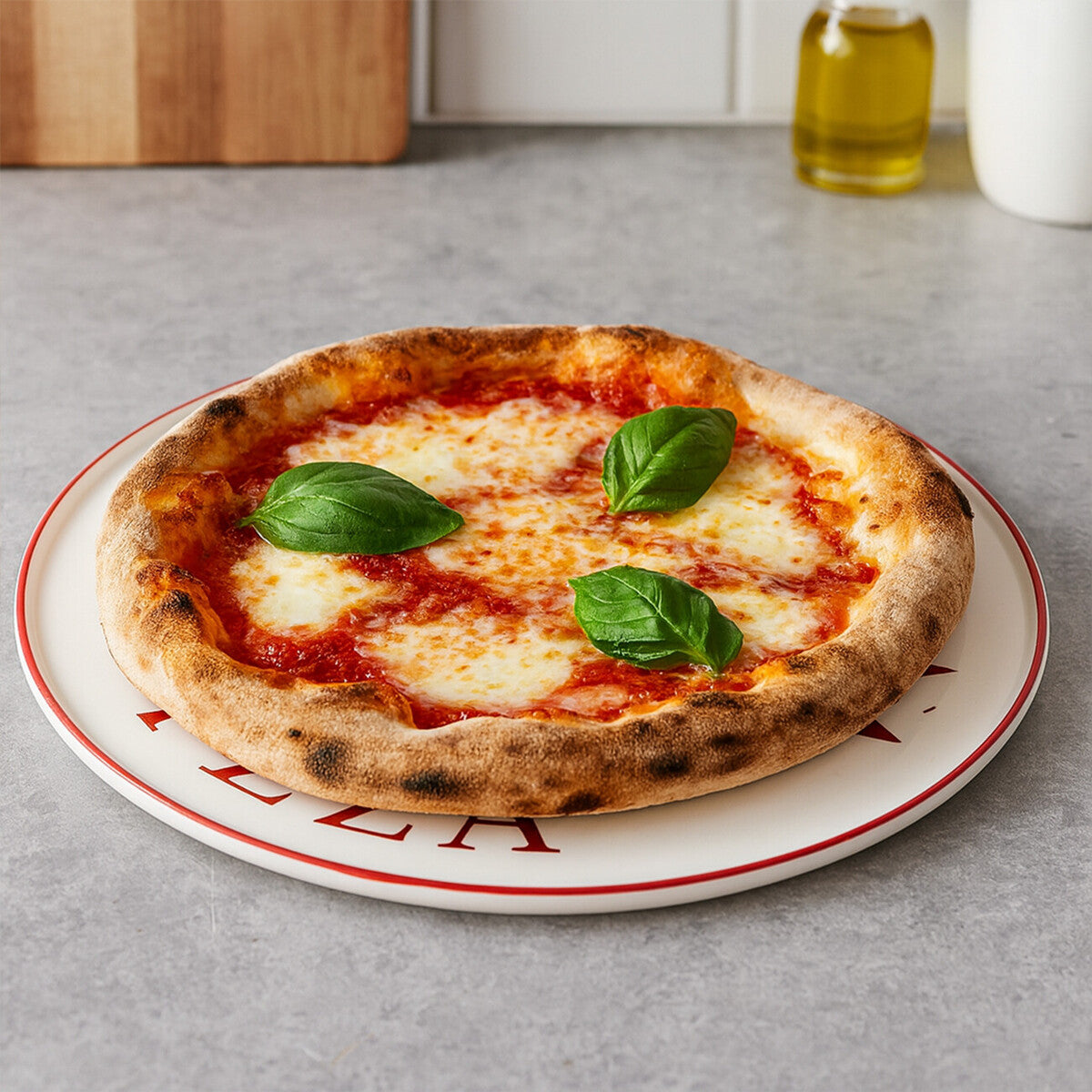 Orsina Hollywood Pizza Plate – Cream Stoneware Platter with Red Trim