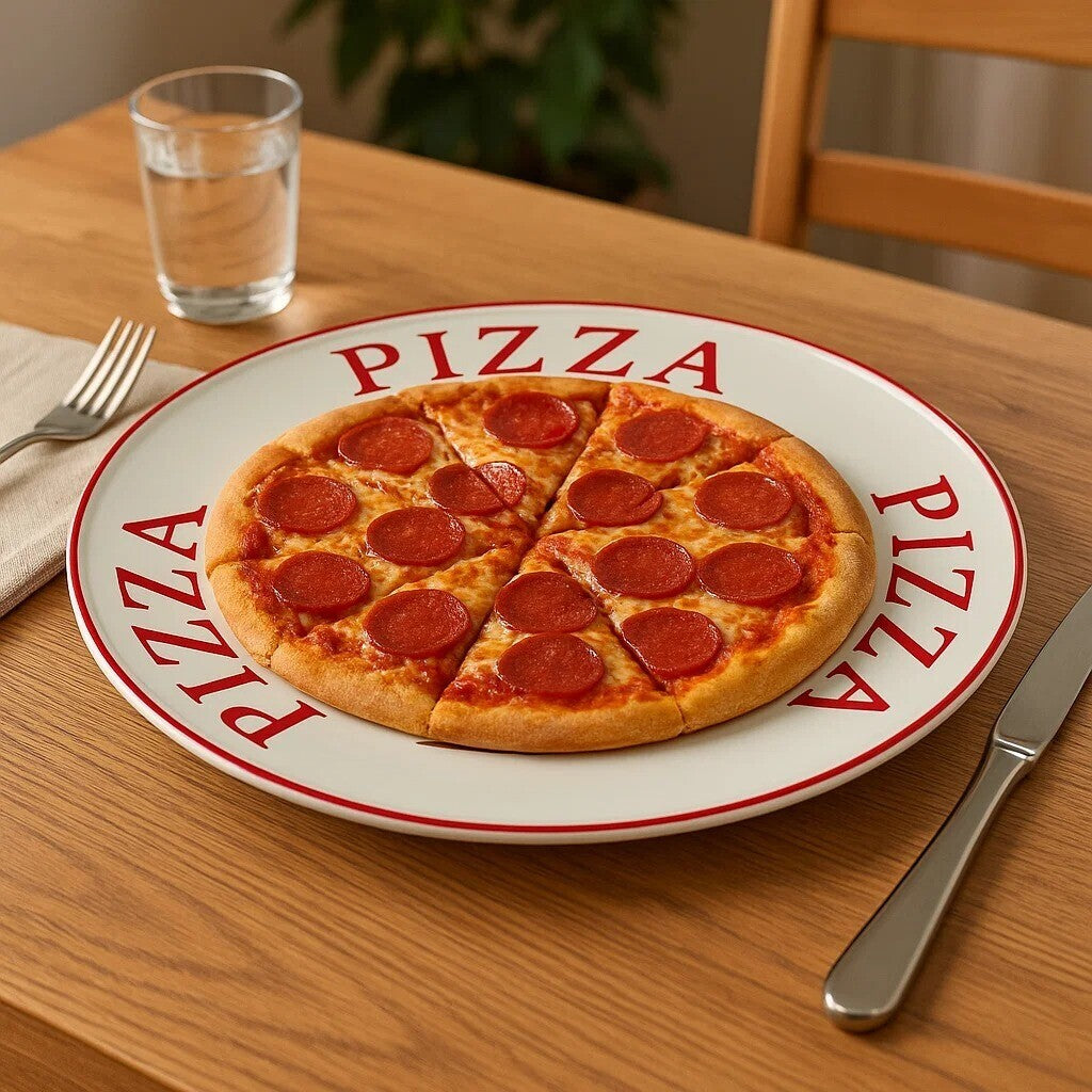 Orsina Hollywood Pizza Plate – Cream Stoneware Platter with Red Trim