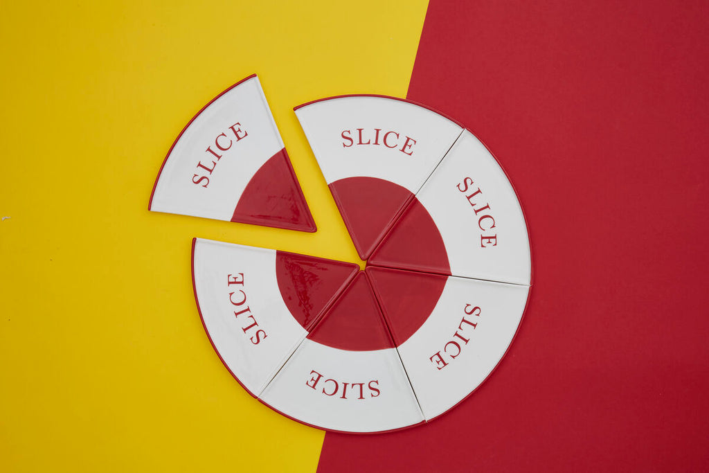 Orsina Hollywood Pizza Slice Plates – 6 Piece Red Trim Stoneware Set