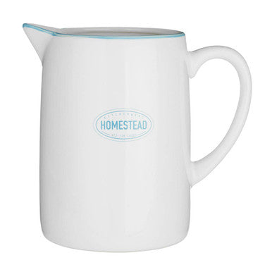 Orsina Homestead Ceramic Pitcher – White and Blue Farmhouse Serveware