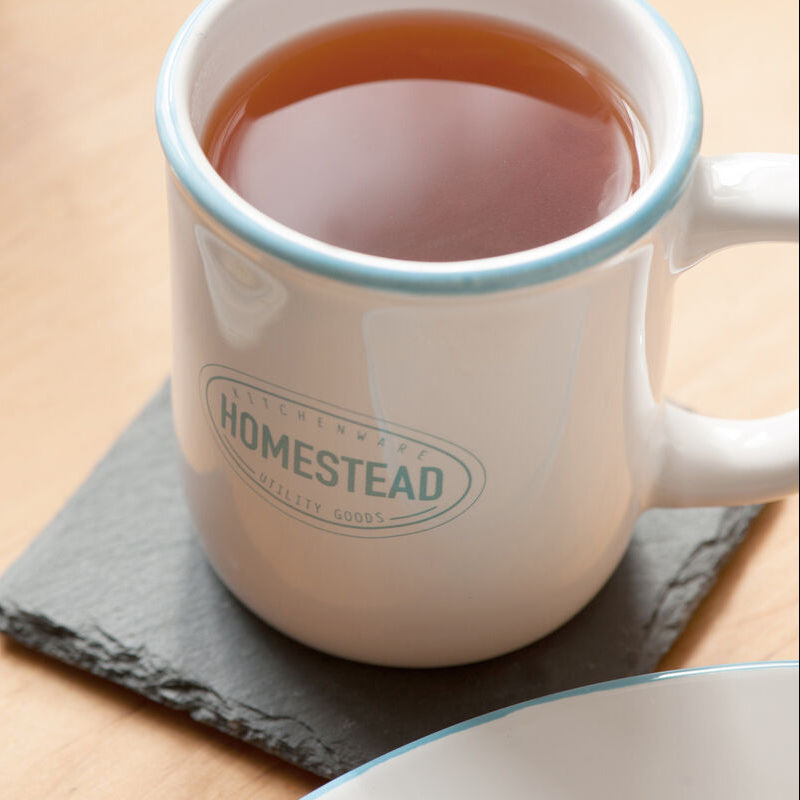 Orsina Homestead Ceramic Mug – White and Blue Stackable Coffee Cup