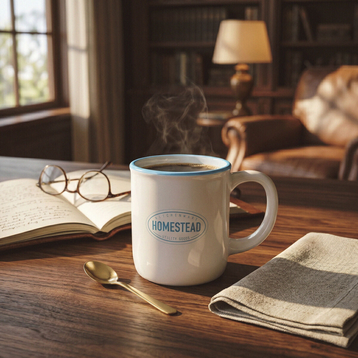 Orsina Homestead Ceramic Mug – White and Blue Stackable Coffee Cup