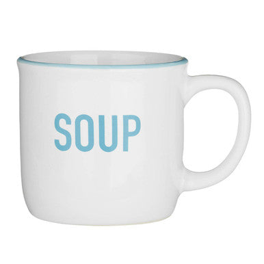 Orsina Homestead Ceramic Soup Mug with Large Handle and Blue Trim