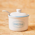 Orsina Homestead Sugar Pot with Lid and Spoon – White and Blue Ceramic