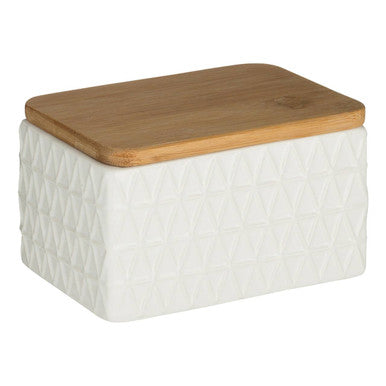 Orsina Geome White Dolomite Butter Dish with Bamboo Lid – Geometric