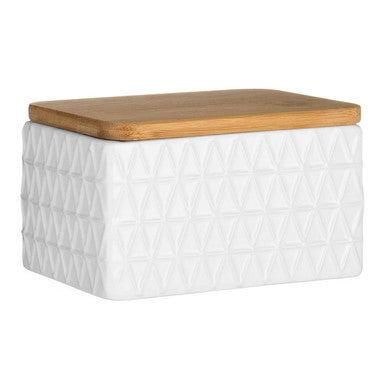 Orsina Geome White Dolomite Butter Dish with Bamboo Lid – Geometric