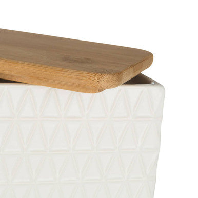 Orsina Geome White Dolomite Butter Dish with Bamboo Lid – Geometric