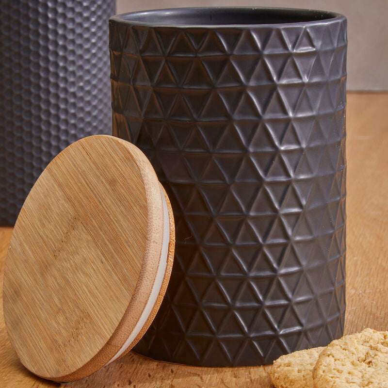 Orsina Geome Matte Black Kitchen Canister with Bamboo Lid – 750ml