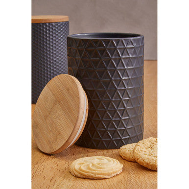 Orsina Geome Matte Black Kitchen Canister with Bamboo Lid – 750ml
