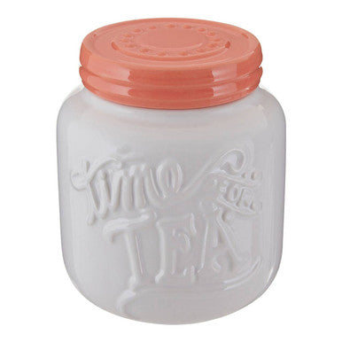 Orsina Pretty Things Tea Canister – White and Coral Ceramic Storage